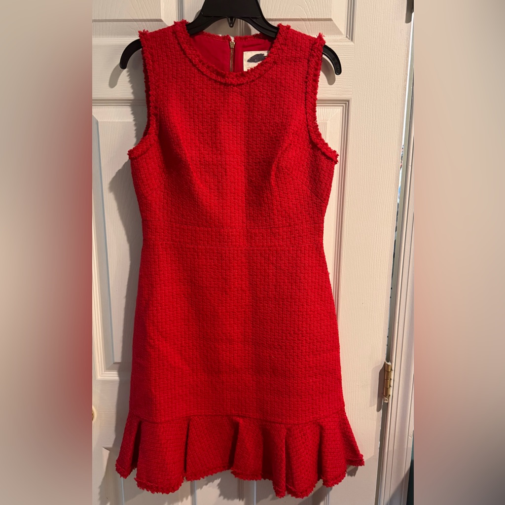February Sale- New Kate Spade Size 6 Red Tweed Sleeveless Flounce Bottom Dress